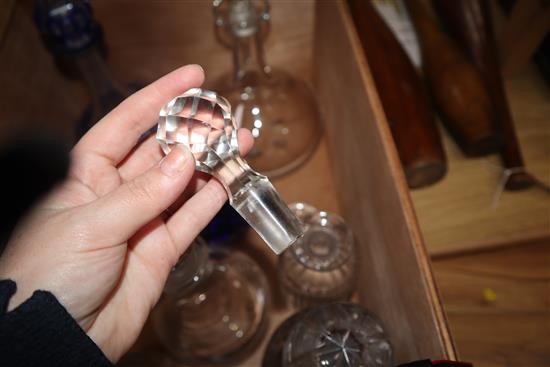 A collection of glass decanters